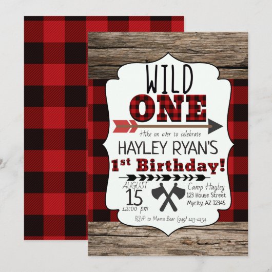 Lumberjack Buffalo Pset Wild Eén eerste verjaardag Kaart (Voorkant / Achterkant)