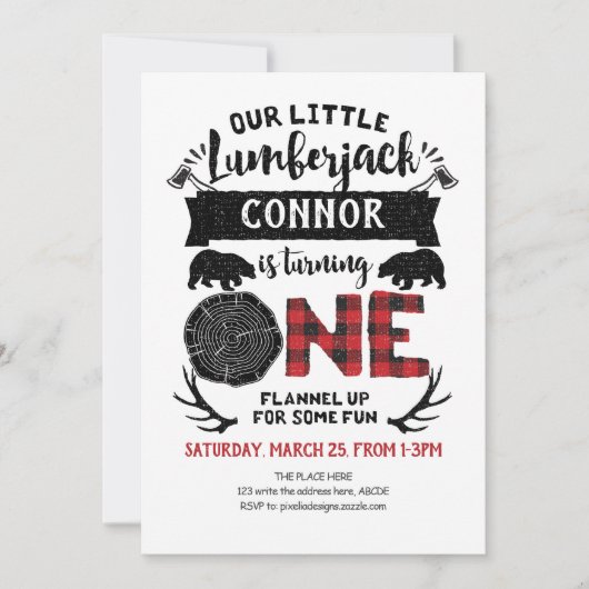 Lumberjack, Buffalo Pset, Woodland, 1e verjaardag Kaart (Voorkant)