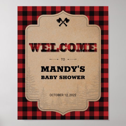 Lumberjack Buffalo Speld Baby shower Welkomstteken Poster (Voorkant)