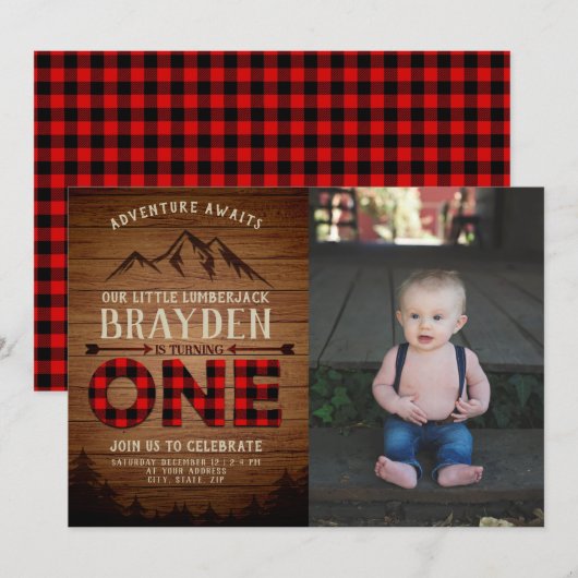 Lumberjack Buffalo speldenfoto eerste verjaardag Kaart (Voorkant / Achterkant)