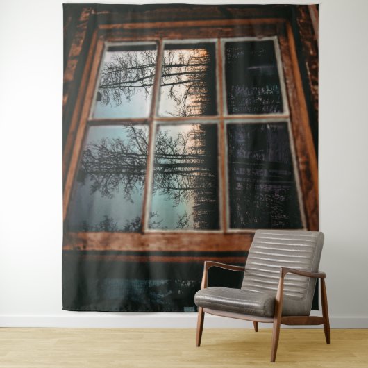 Lumberjack Cabin Window/Grainy Sunset Wandkleed (In situ)