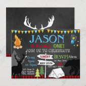 Lumberjack Camping first verjaarfeestparty-uitnodi Kaart (Voorkant / Achterkant)