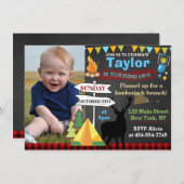 Lumberjack Camping first verjaarfeestparty-uitnodi Kaart (Voorkant / Achterkant)