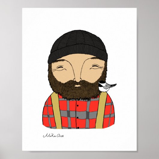 Lumberjack Chickadee Poster Woodland Art Print (Voorkant)