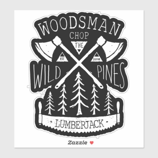 Lumberjack Crossed Axes Zw Pine Trees personaliser Sticker (Vel)