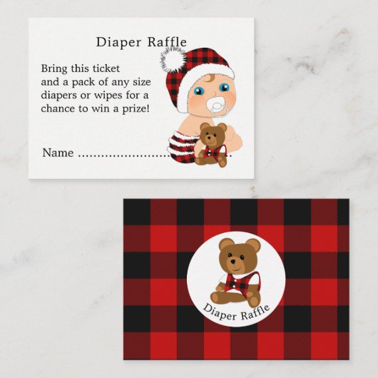 Lumberjack Cute Baby shower Diaper Raffle Informatiekaartje (Voorkant / Achterkant)