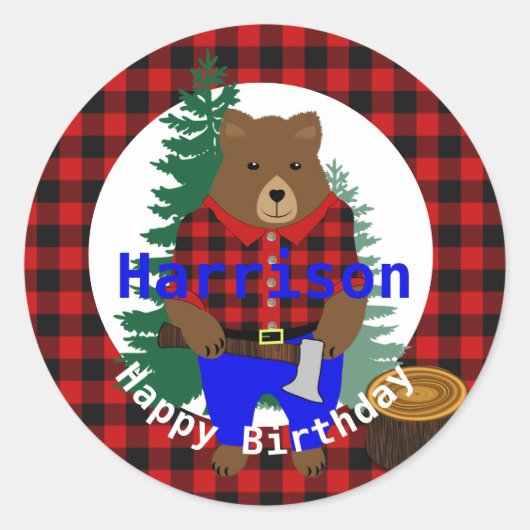 Lumberjack Cute Beer Plays Happy Birthday Ronde Sticker (Voorkant)