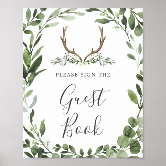Lumberjack Deer Antler Baby shower Guestbook Poster (Voorkant)