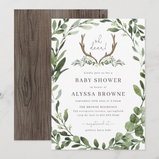 Lumberjack Deer Baby shower Invitation Kaart (Voorkant / Achterkant)