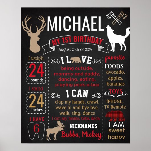 Lumberjack Deer Moose Birthday Party-chalkboard Poster (Voorkant)