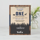 Lumberjack Eerste Verjaardag Een Blauwe Check Uitn Kaart (Staand voorkant)