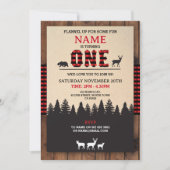 Lumberjack Eerste Verjaardag EEN Rode Check uitnod Kaart (Voorkant)