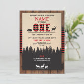 Lumberjack Eerste Verjaardag EEN Rode Check uitnod Kaart (Staand voorkant)