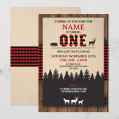 Lumberjack Eerste Verjaardag EEN Rode Check uitnod Kaart (Voorkant / Achterkant)