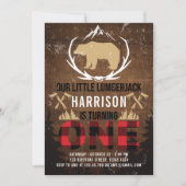 Lumberjack eerste verjaardag hout geplakt kaart (Voorkant)