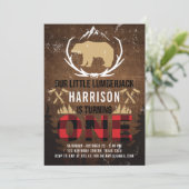 Lumberjack eerste verjaardag hout geplakt kaart (Staand voorkant)