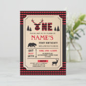 LUMBERJACK EERSTE VERJAARDAG INVITE WOODLAND CHECK KAART (Staand voorkant)