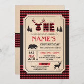 LUMBERJACK EERSTE VERJAARDAG INVITE WOODLAND CHECK KAART (Voorkant / Achterkant)