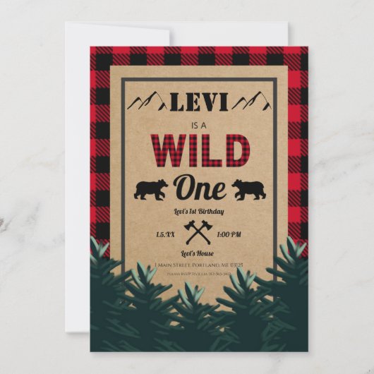 Lumberjack eerste verjaardag, Wild One uitnodiging (Voorkant)