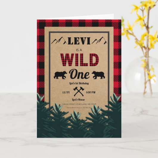 Lumberjack eerste verjaardag, Wild One uitnodiging (Gele Bloem)