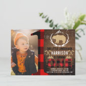 Lumberjack Eerste Verjaardag Wood Plaid Foto Kaart (Staand voorkant)