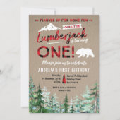 Lumberjack eerste verjaardag Woodland uitnodiging (Voorkant)