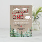 Lumberjack eerste verjaardag Woodland uitnodiging (Staand voorkant)