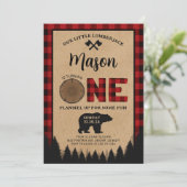 Lumberjack eerste verjaardagsfeest Beer uitnodigin Kaart (Staand voorkant)