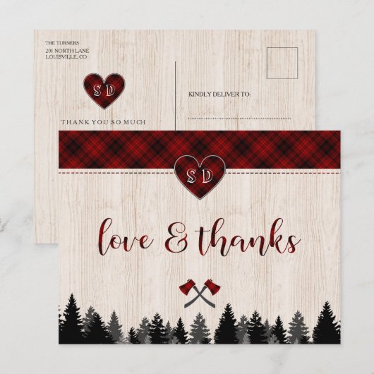 LumberJack en Jill Wedding Jubileum Dank u wel Briefkaart (Voorkant / Achterkant)