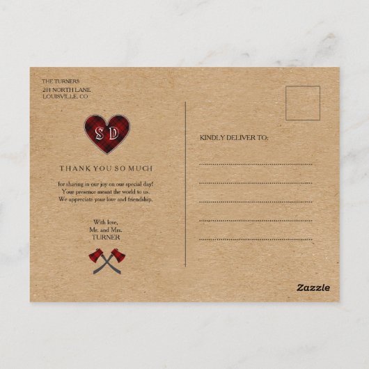 LumberJack en Jill Wedding Jubileum Dank u wel Briefkaart (Achterkant)