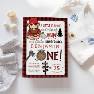 Lumberjack First Birthday Invitation, 1st Invite Kaart