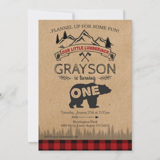 Lumberjack First Birthday Invitation - Beer Kaart (Voorkant)