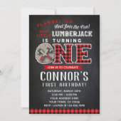 Lumberjack First Birthday Invitation Chalkboard Kaart (Voorkant)