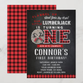 Lumberjack First Birthday Invitation Chalkboard Kaart (Voorkant / Achterkant)