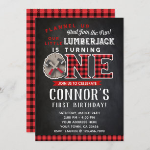 Lumberjack First Birthday Invitation Chalkboard Kaart