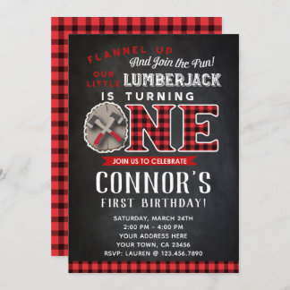 Lumberjack First Birthday Invitation Chalkboard Kaart