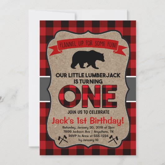 Lumberjack First Birthday Invitation Kaart (Voorkant)