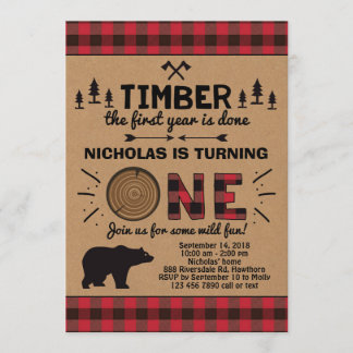 Lumberjack First Birthday Invitation Kaart