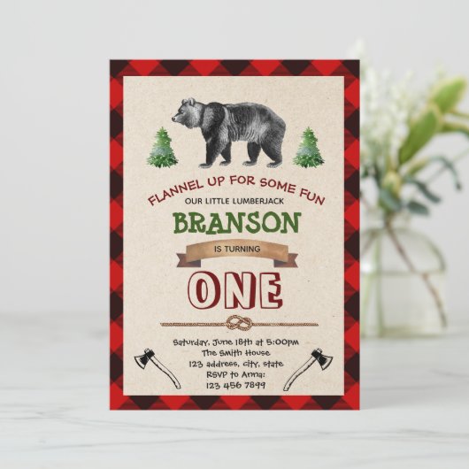 Lumberjack First Birthday Invitation Kaart (Staand voorkant)