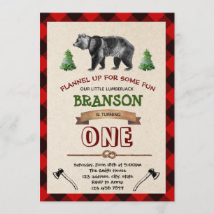 Lumberjack First Birthday Invitation Kaart
