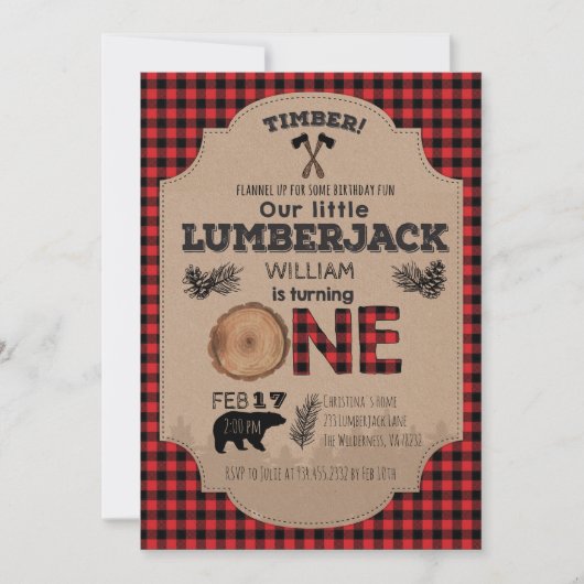 Lumberjack First Birthday Invitation Kaart (Voorkant)