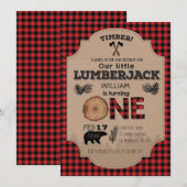 Lumberjack First Birthday Invitation Kaart (Voorkant / Achterkant)