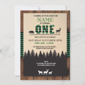 Lumberjack First Birthday ONE Green Check Invite Kaart (Voorkant)