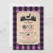 Lumberjack First Birthday ONE Pink Flannel Invite Kaart (Voorkant)