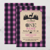 Lumberjack First Birthday ONE Pink Flannel Invite Kaart (Voorkant / Achterkant)