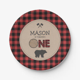 Lumberjack First Birthday Paper Borden Red Pset Papieren Bordje