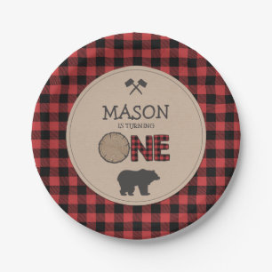 Lumberjack First Birthday Paper Borden Red Pset Papieren Bordje