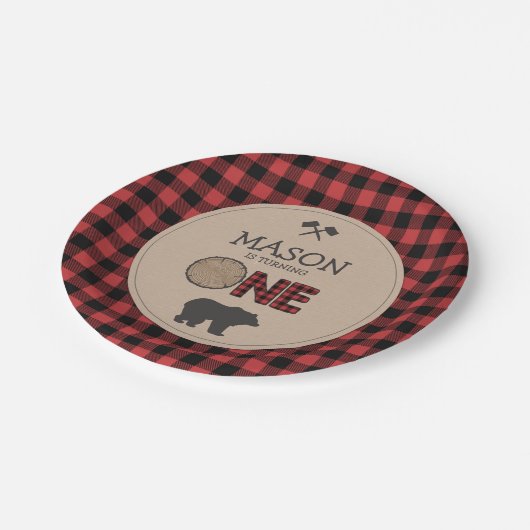 Lumberjack First Birthday Paper Borden Red Pset Papieren Bordje (Gekanteld)