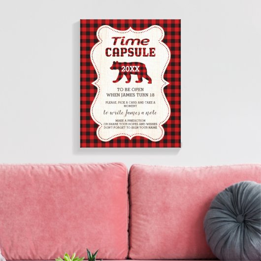 Lumberjack First Birthday Time Capsule Sign Canvas Afdruk (Insitu (Woonkamer))