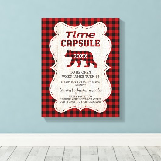 Lumberjack First Birthday Time Capsule Sign Canvas Afdruk (Insitu (Houten vloer))